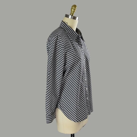 JAEGER ASYMMETRICAL STRIPED BUTTON UP LONG SLEEVE TOP - Picture 4 of 8